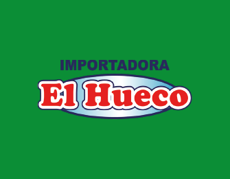 Logotipo de "El Hueco" en colores rojo y azul sobre un fondo verde, con la palabra "IMPORTADORA" en la parte superior en color púrpura.